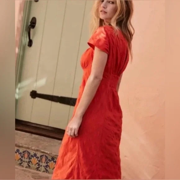 Free People Natalya Solid Midi Dress in Warm Up Red - Picture 2 of 8